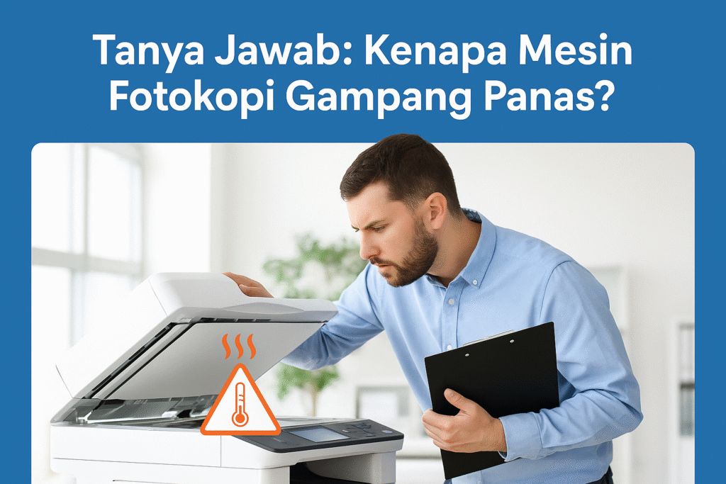 Mesin fotokopi di kantor terlihat mengeluarkan panas berlebih saat digunakan oleh karyawan